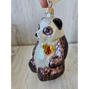 Radko winter bears heart breast cancer Panda glass ornament Xmas tree